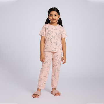 BABY PINK LINE PRINT TROUSER & SHIRT SUIT FOR GIRLS